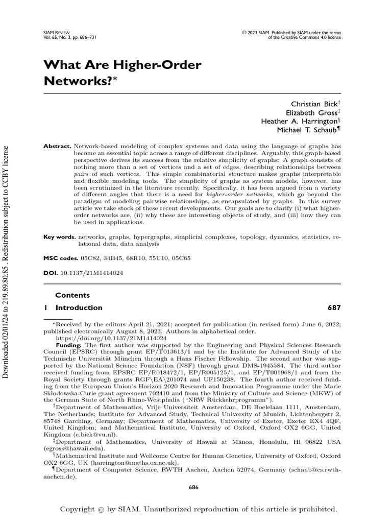 What Are Higher-Order Networks?: Christian Bick Elizabeth Gross Heather ...