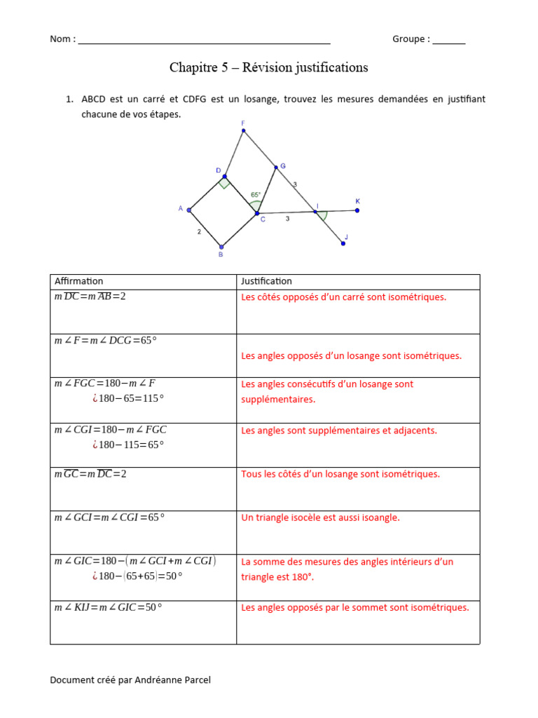 Justifications en géométrie plane | PDF | Triangle | Angle