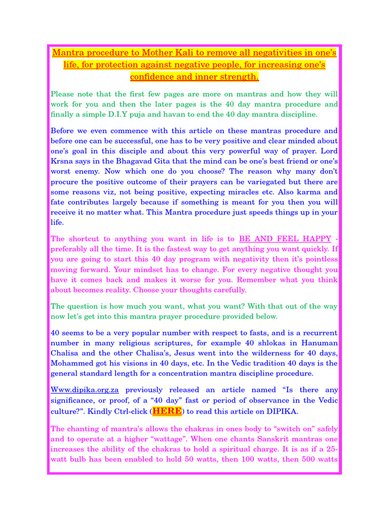 Mother Kali Mantra To Remove All Negativities in Ones Life For