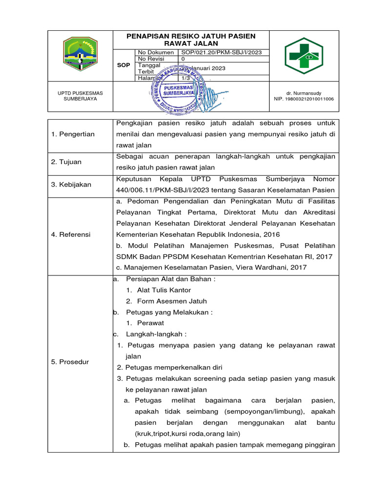 Sop Pengkajian Pasien Resiko Jatuh Rawat Jalan Pdf