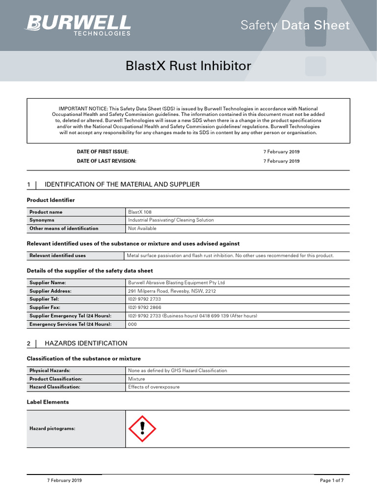 BlastX Rust Inhibitor SDS Summary | PDF | Materials | Chemistry
