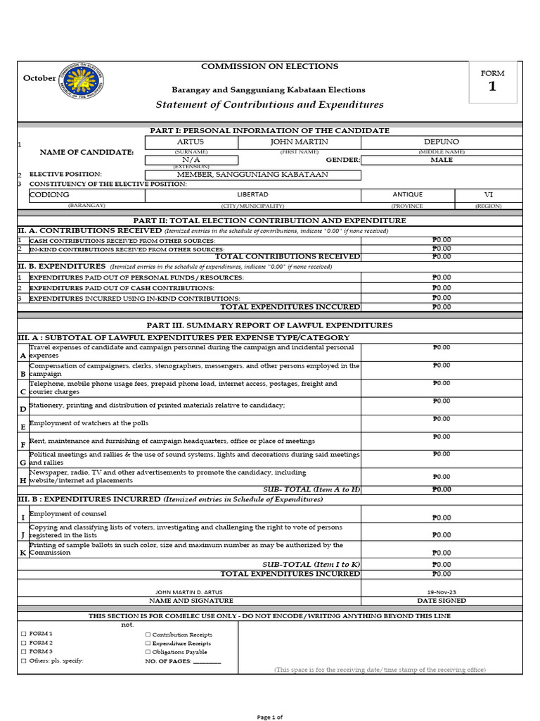 SK Election Contributions Report 2023 | PDF | Expense | Government