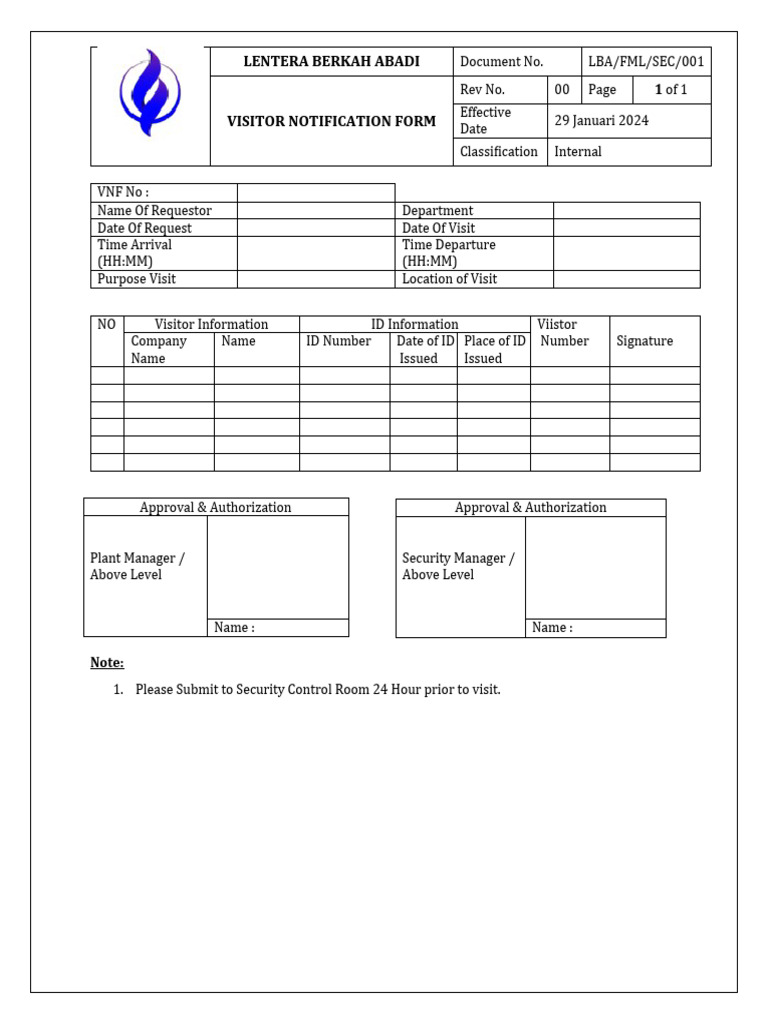 001 Visitor Notification Form PDF