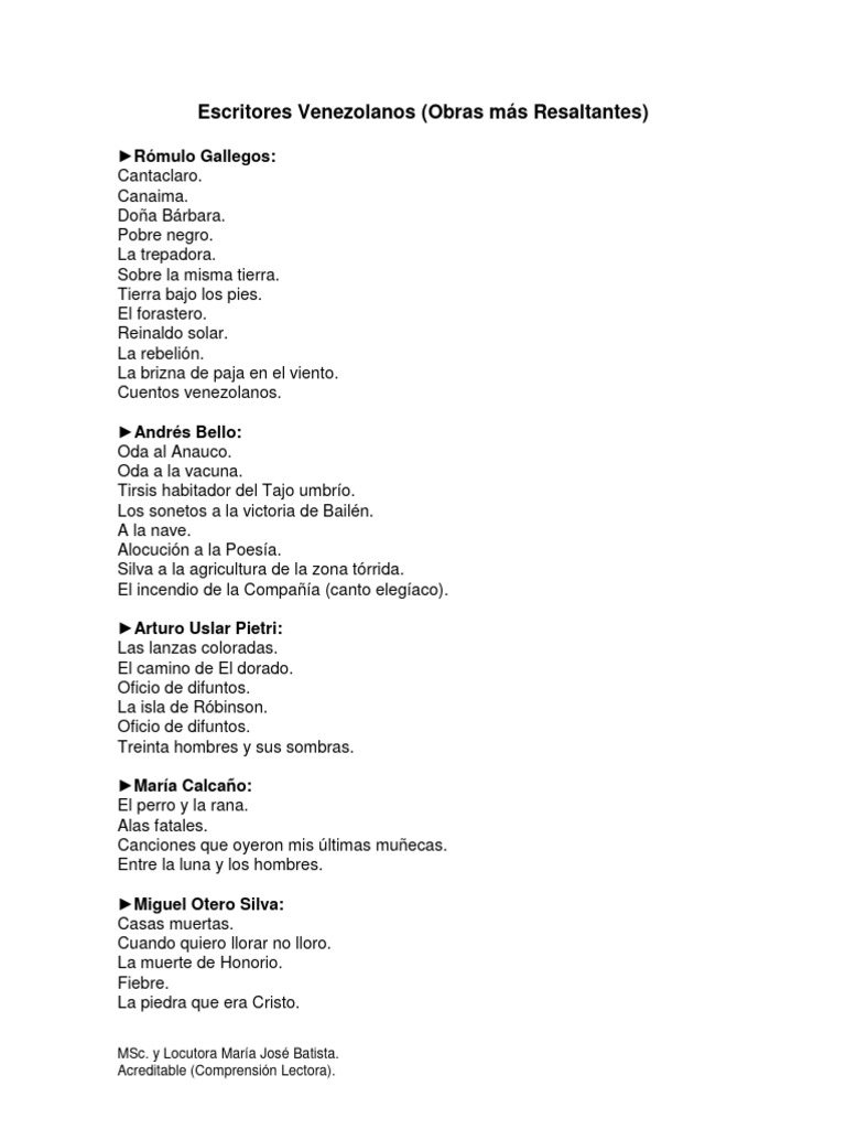 Escritores Venezolanos y sus Obras | PDF | Venezuela