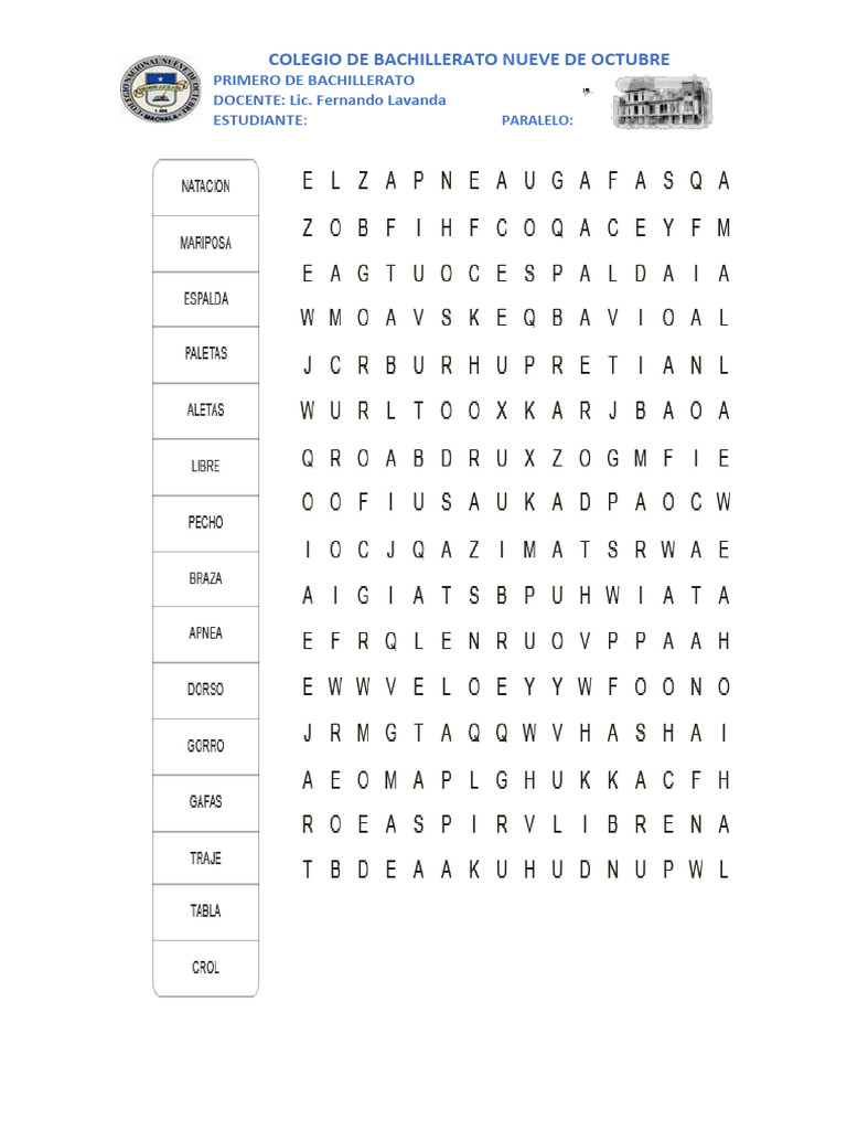 Sopa de Letras Natación # 2 S.2 | PDF