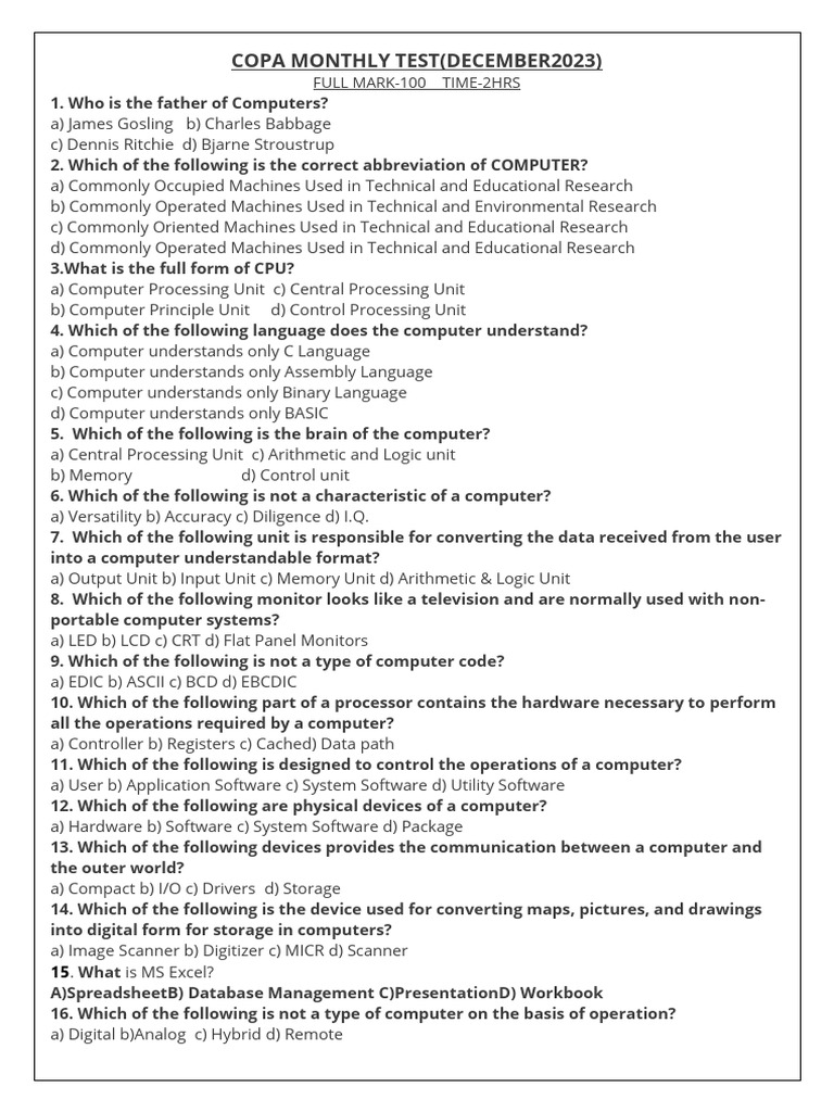 COPA Monthly Test December 2023 | PDF | Graphical User Interfaces ...