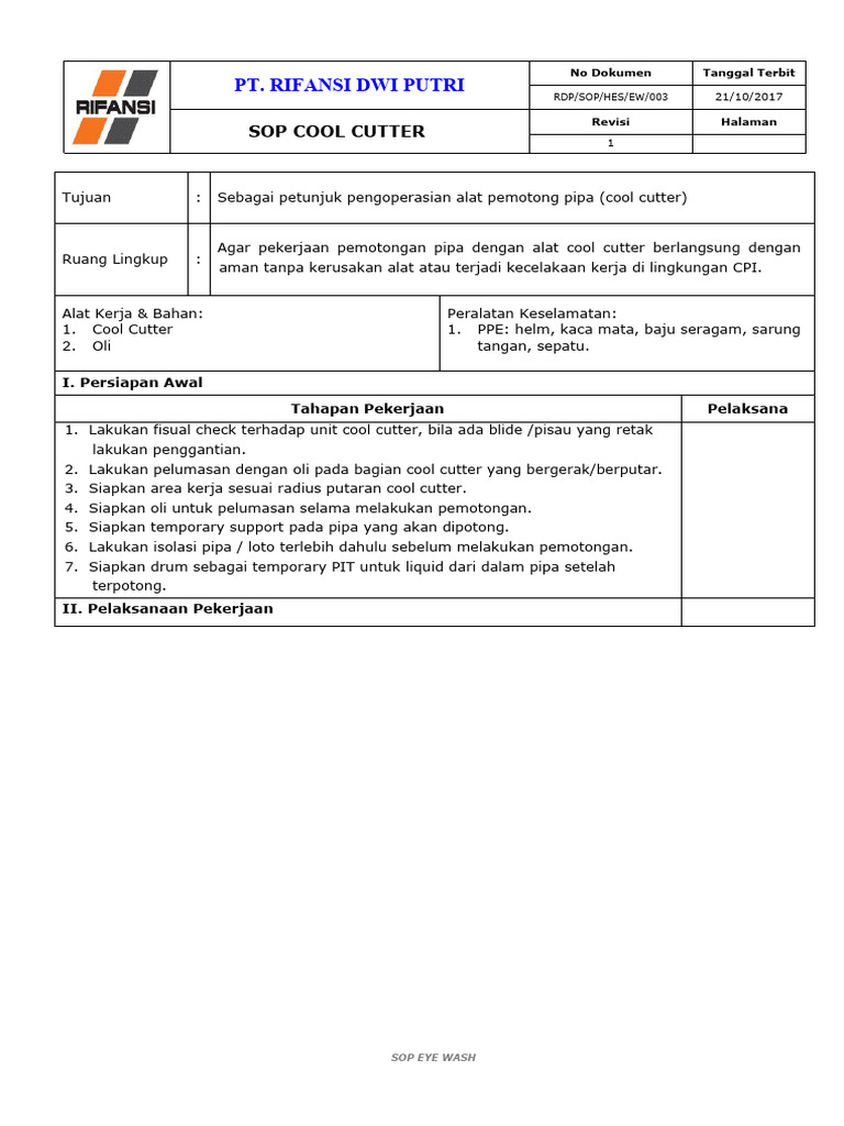 SOP Pengoperasian Cool Cutter | PDF
