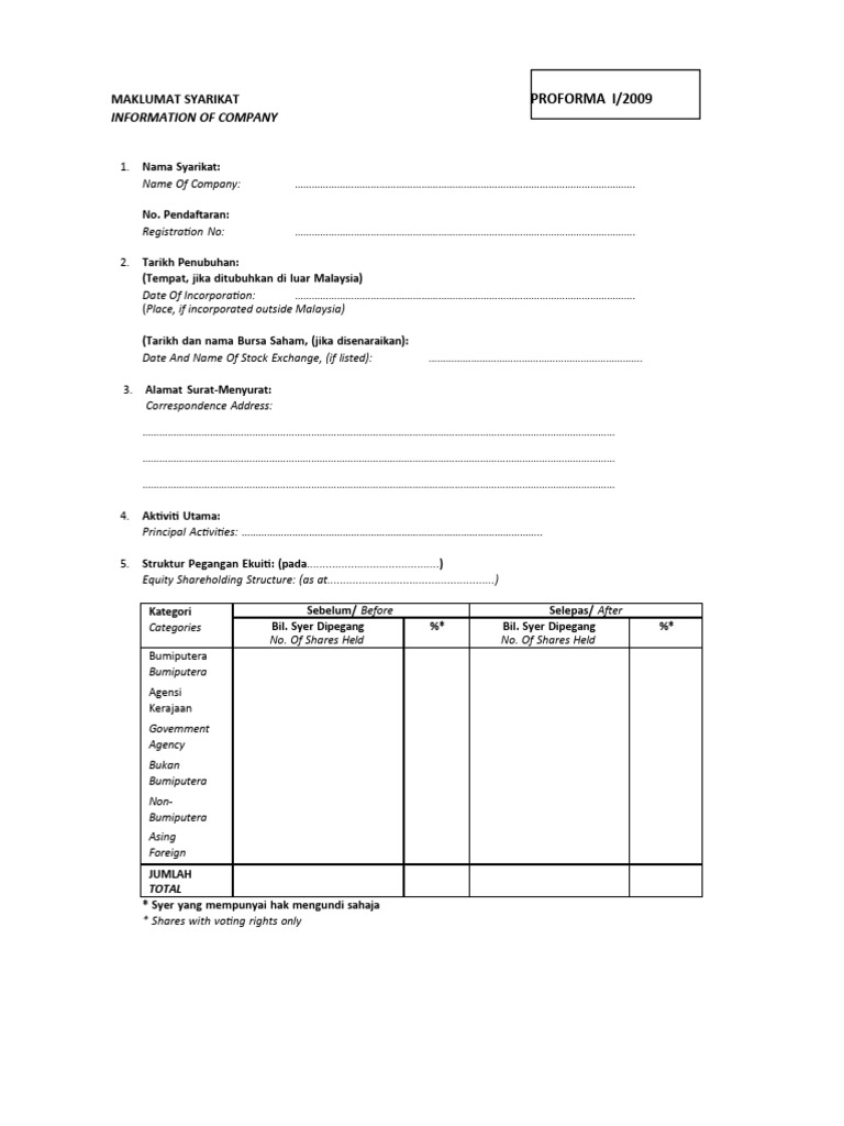 UPE - Borang Proforma I-2009 | PDF