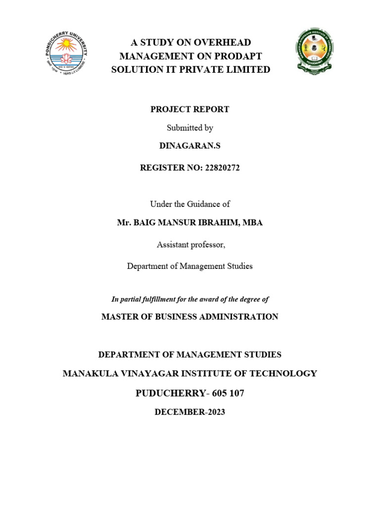 Overhead Management Study at Prodapt | PDF | Cost | Expense