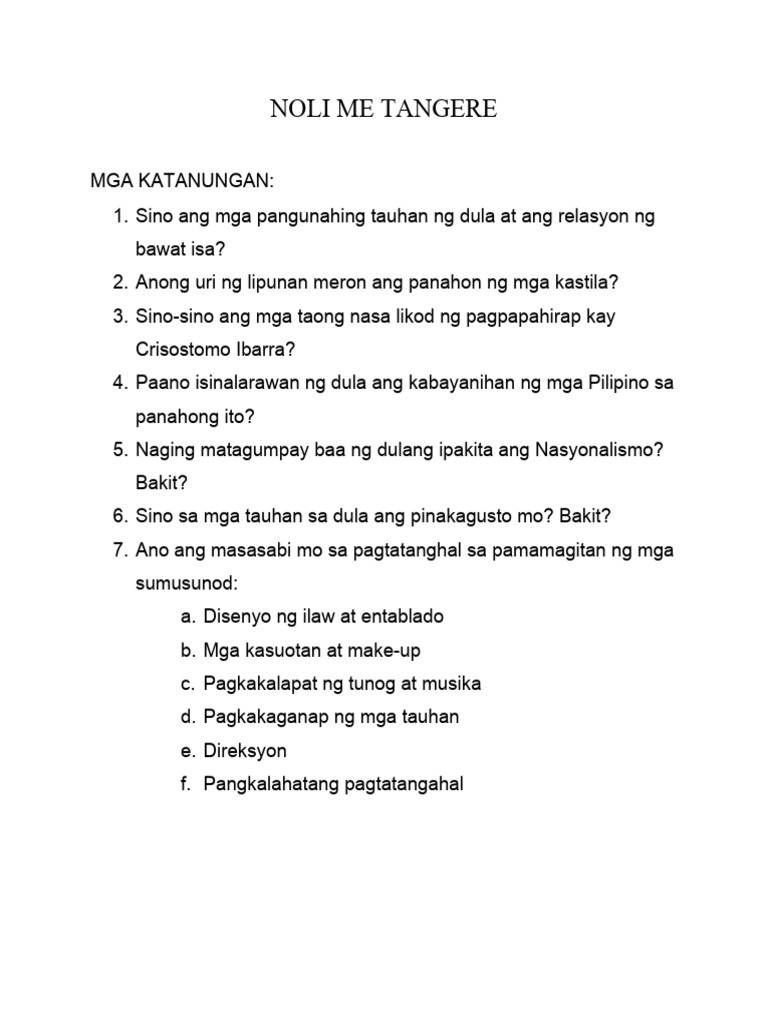 Noli Me Tangere Guide Questions | PDF