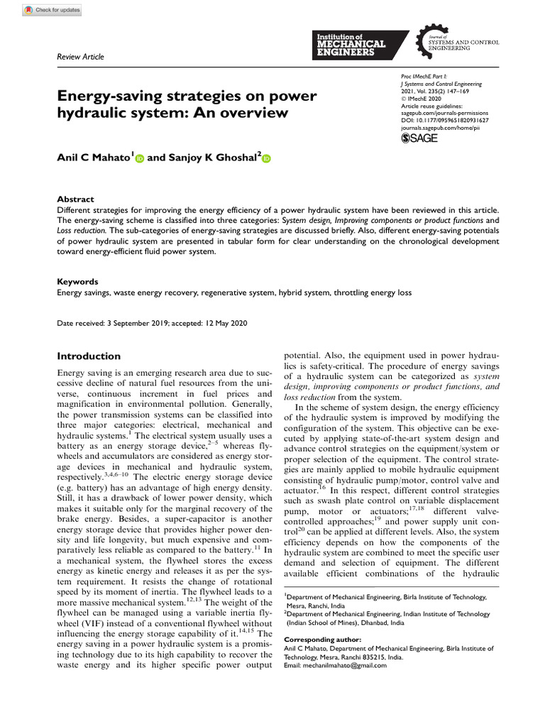 2020 Energy Saving Strategies On Power Hydraulic System An Overview ...