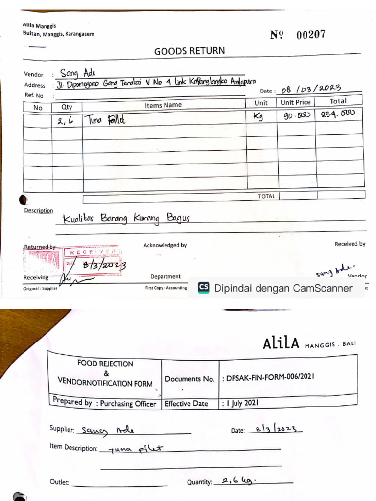 3.good Return & Rejection Form | PDF