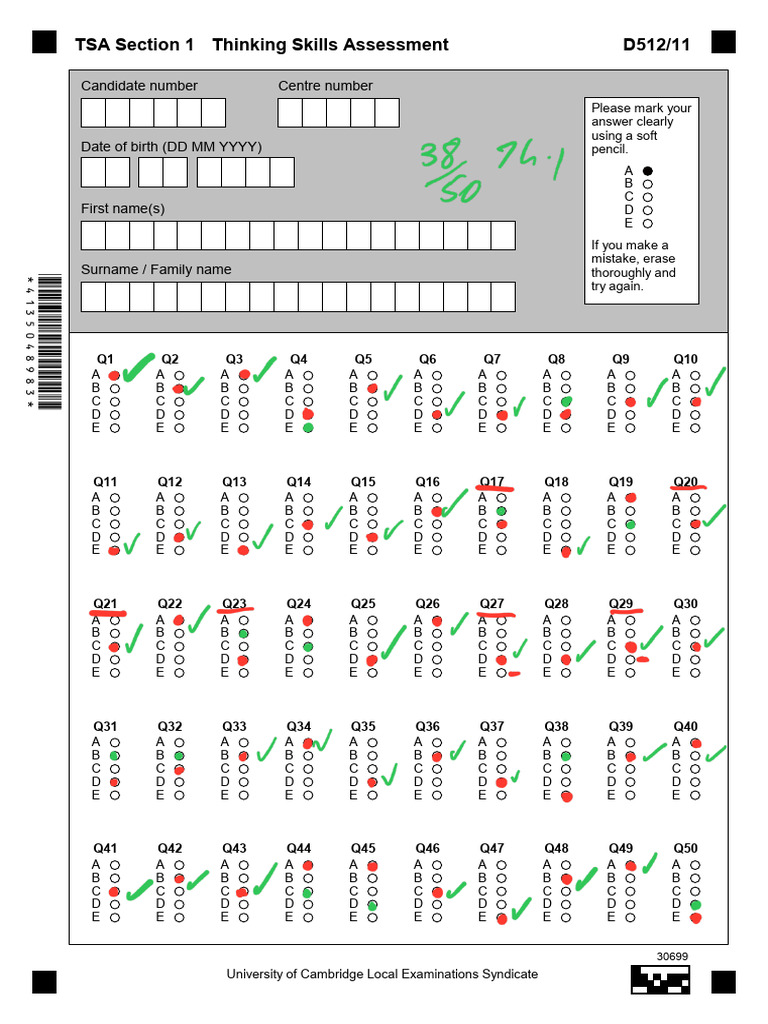TSA Section 1 Thinking Skills Assessment D512/11 | PDF