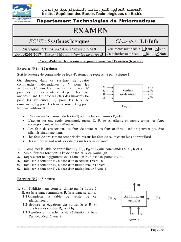 Exercices corrigés de logique combinatoire | PDF | Électronique ...