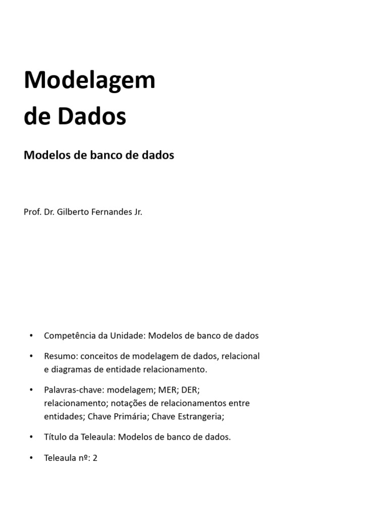 Modelagem de Dados e DER | PDF | Bancos de dados | Dados