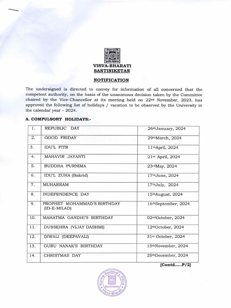 List of Holidays-2024 | PDF