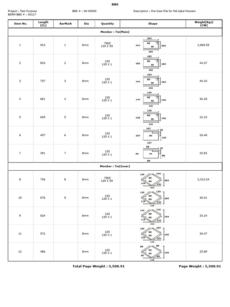 BBS-PreCast Pile For Iqbal Hossain | PDF