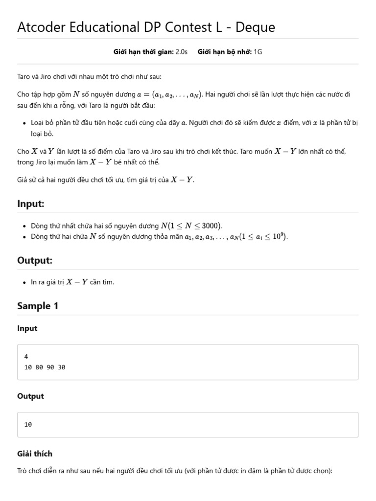Atcoder Educational DP Contest L - Deque - VNOJ - VNOI Online Judge | PDF