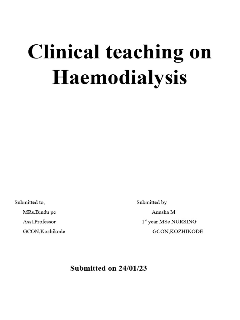 Hd Pdf Hemodialysis Clinical Medicine
