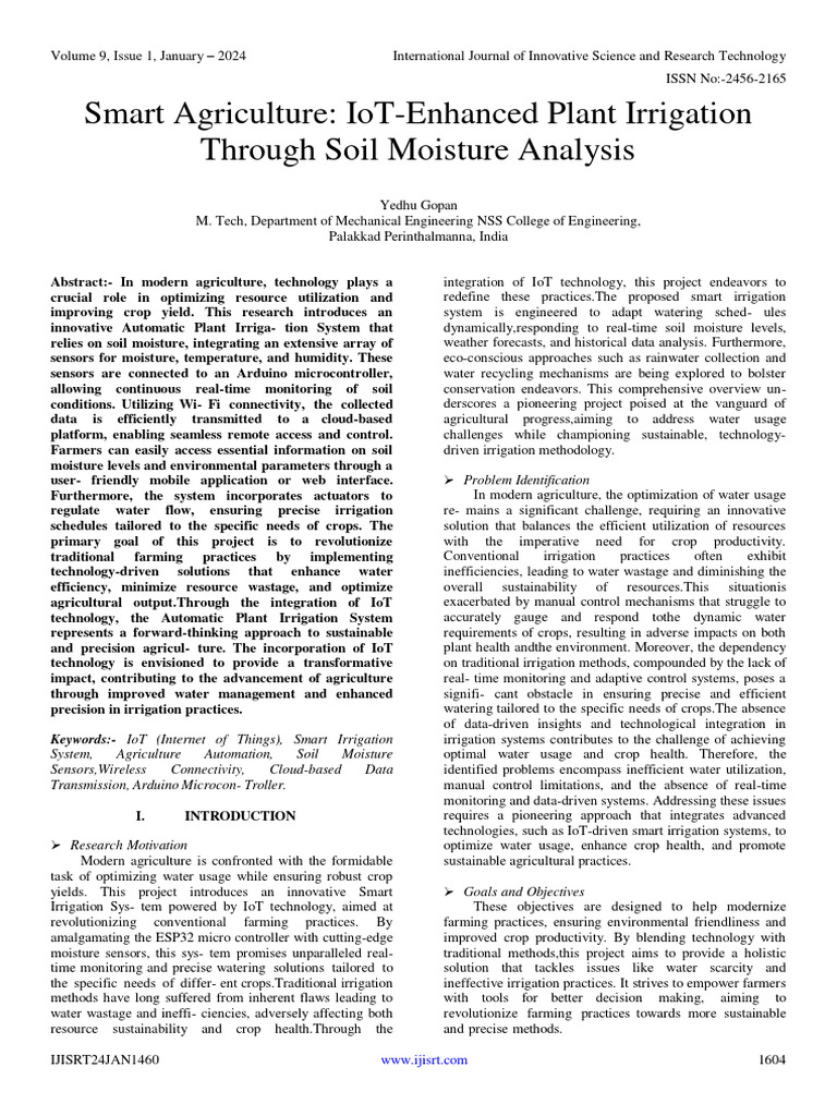 Smart Agriculture: IoT-Enhanced Plant Irrigation Through Soil Moisture ...