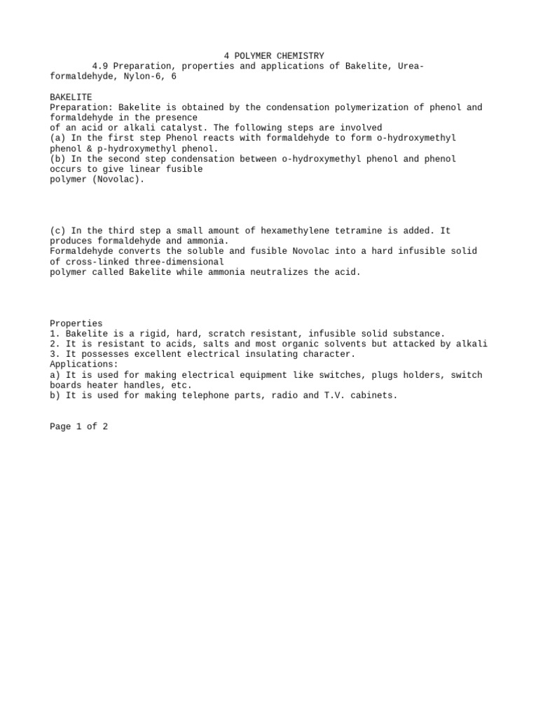 4 9 Preparation Properties and Applications of Bakelite Urea