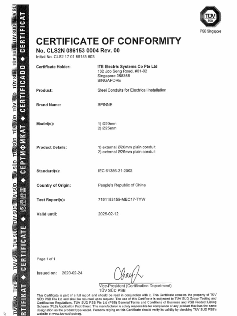 SPN Conduit Class 4 COC | PDF