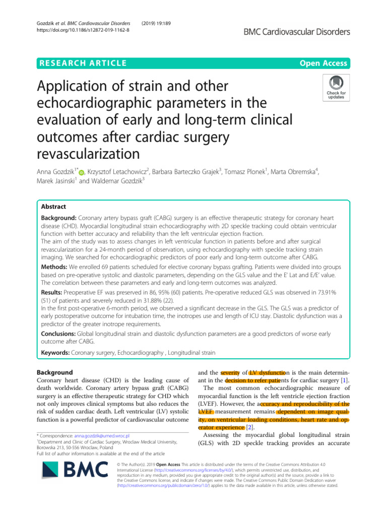 Application of Strain and Other Echocardiographic Parameters in The