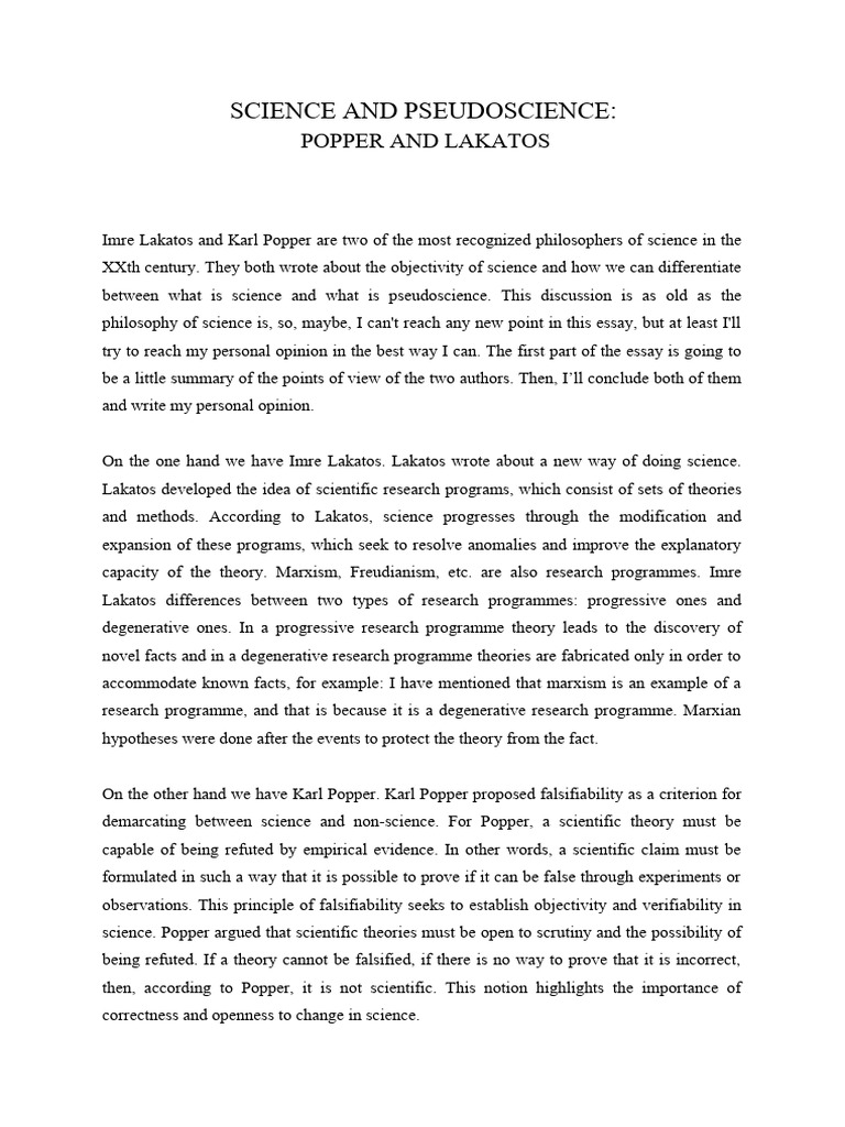 Science vs. Pseudoscience: Popper & Lakatos | PDF | Pseudoscience ...