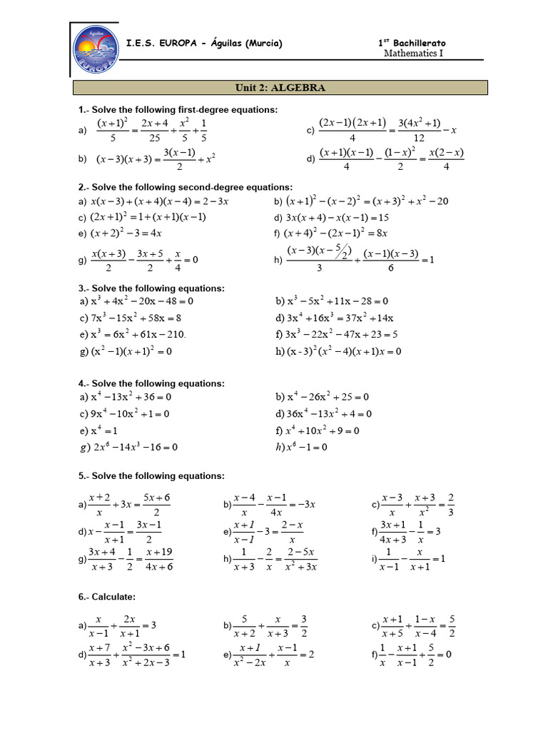Act algebra pdf mathematical concepts equations