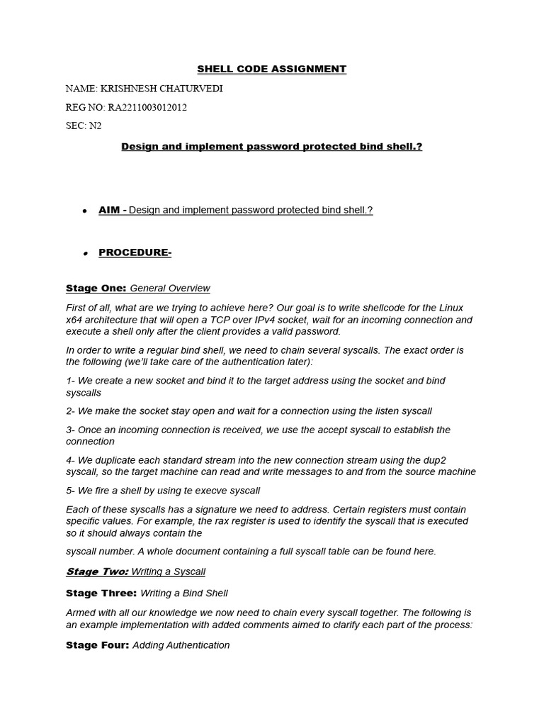 Shell Code Assignment | PDF | Port (Computer Networking) | Computer ...