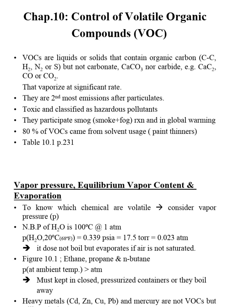 Chap.10 Control of Volatile Organic Compounds VOC (My Notes) | Download ...