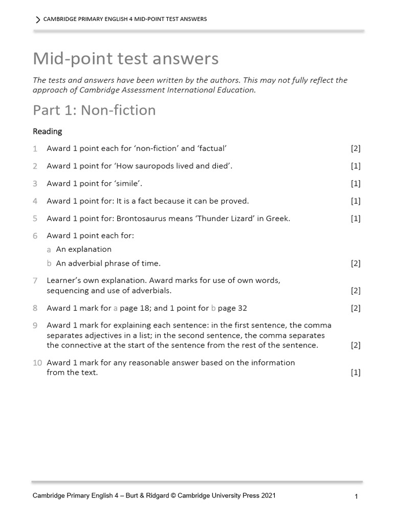 Cambridge Primary English 4 Test Answers | PDF | English Language ...