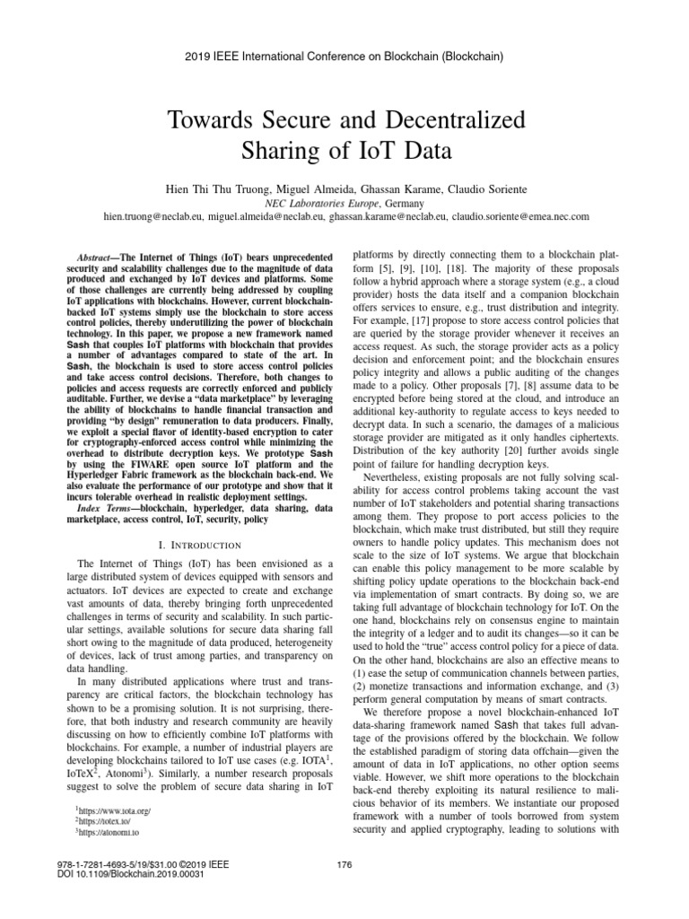 Secure And Decentralized Sharing Of Iot Data Pdf Encryption