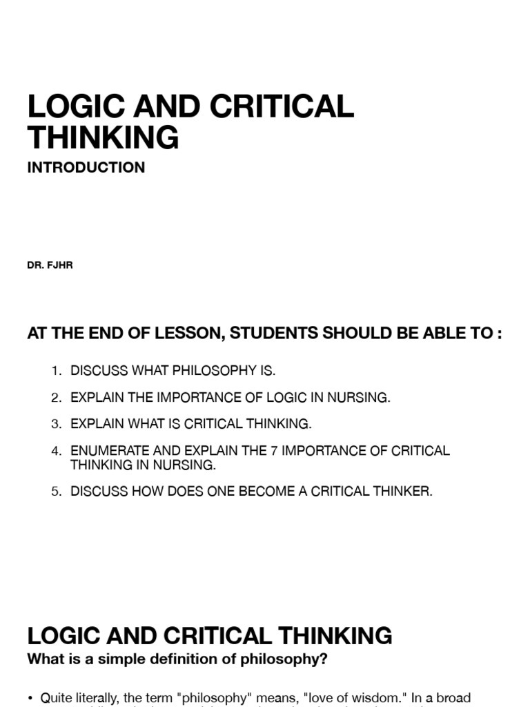 Lesson 1 logic and critical thinking pdf critical thinking theory