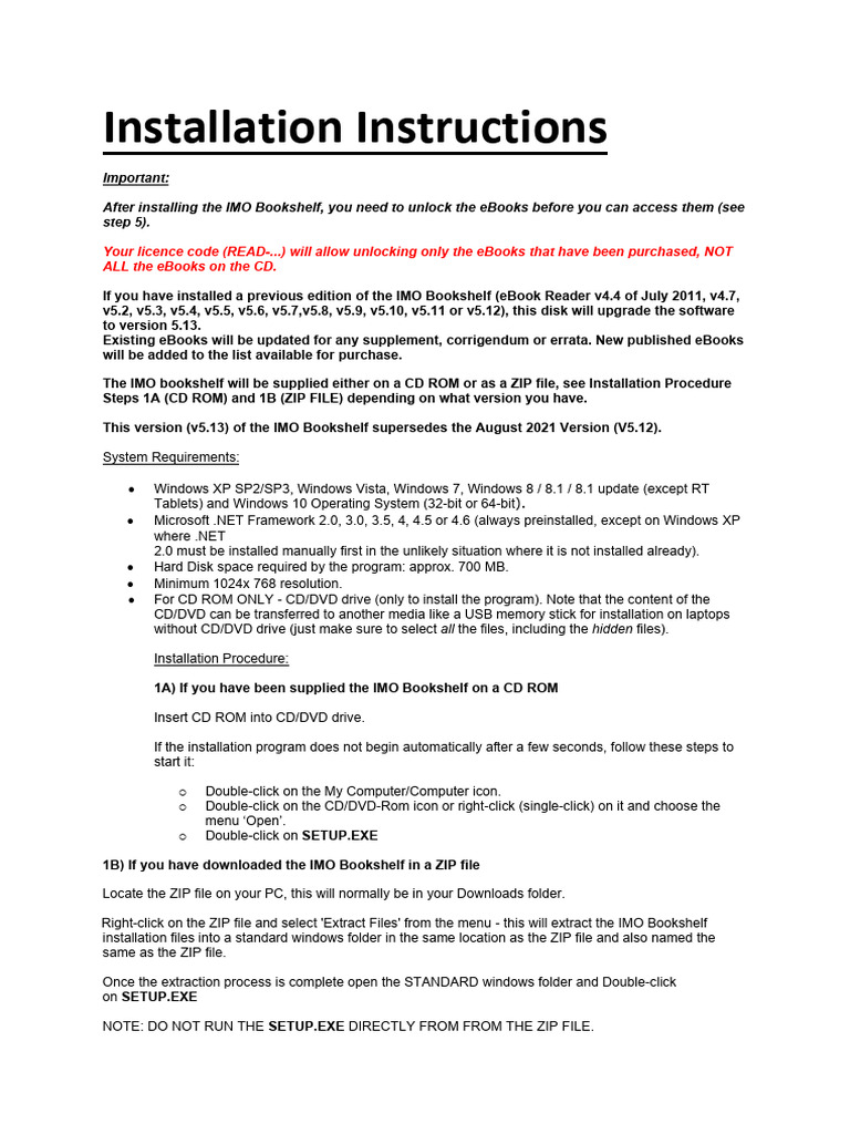 Installation instructions for imo bookshelf version 5 13 pdf