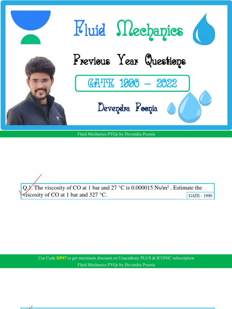 Fluid Mechanics GATE Questions 1990-2022 | PDF | Fluid Dynamics | Viscosity