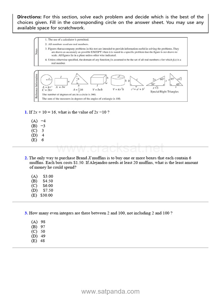 Sat Math Practice Test 6 | PDF