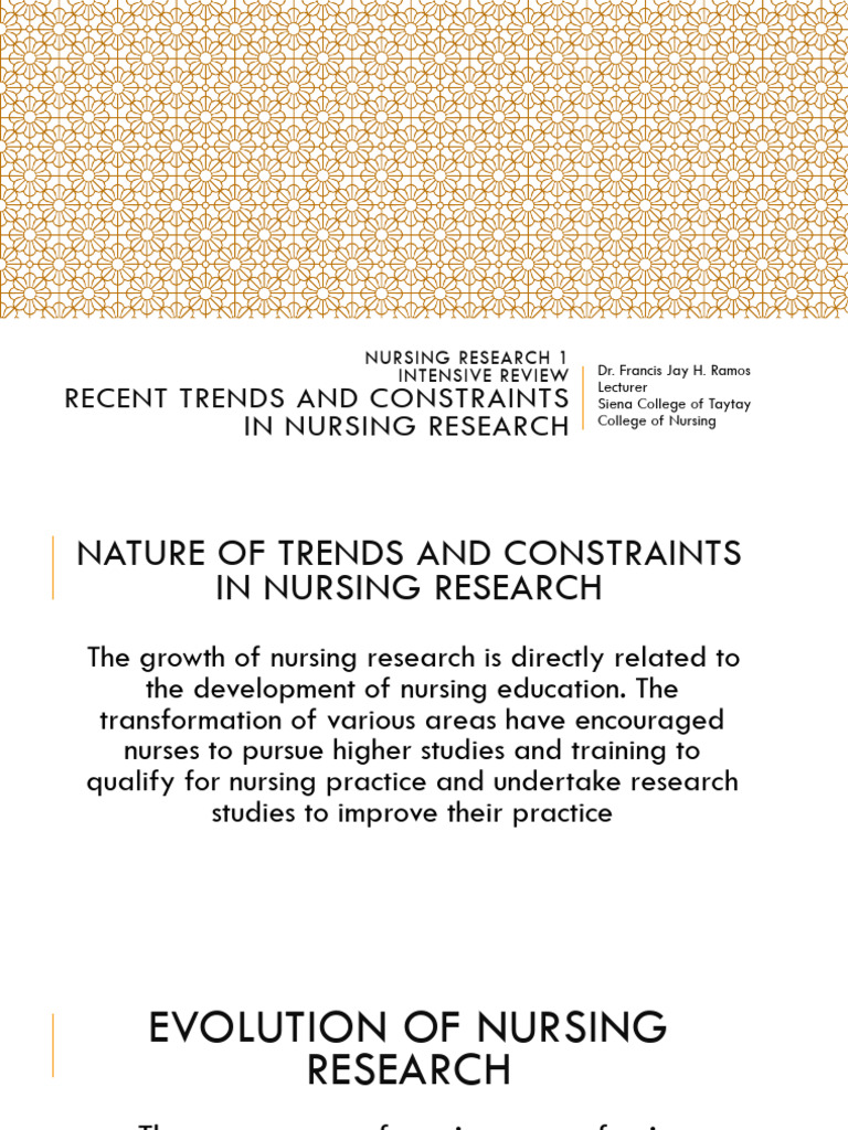 Trends and Constraints in Nursing Research | PDF | Nursing | Health Care