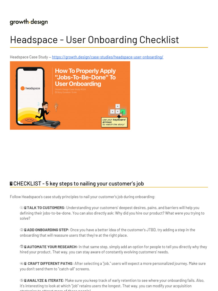 Headspace User Onboarding Checklist Download Free PDF Business Human Communication