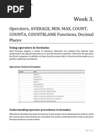 Week 3 Operators AVERAGE MIN MAX COUNT COUNTA COUNTBLANK Functions Decimal Places