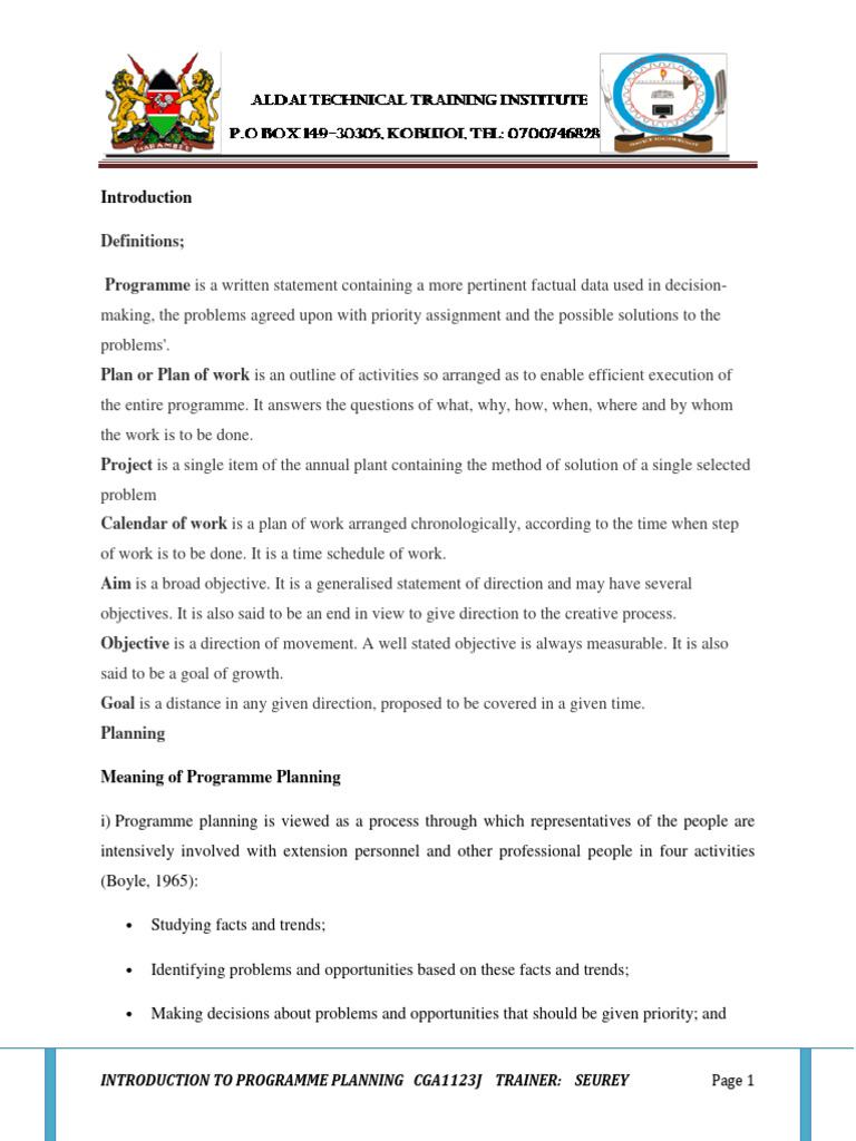 Introduction To Proramme Planning Download Free Pdf Learning