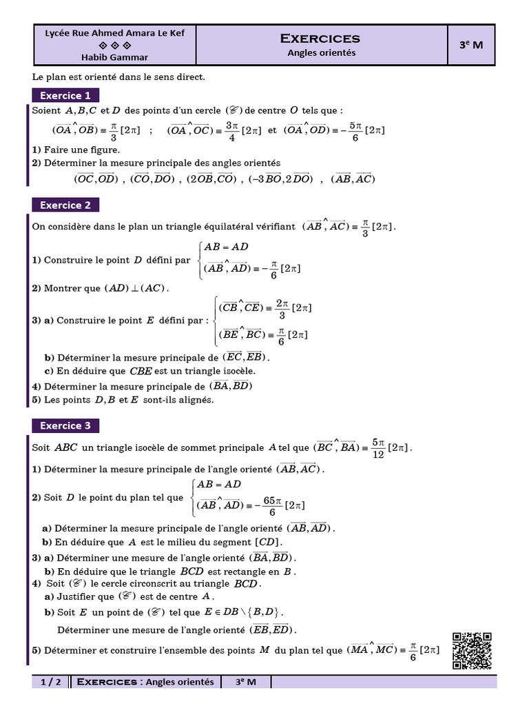 3 M Ex Angles Orientes | PDF | Triangle | Formes géométriques