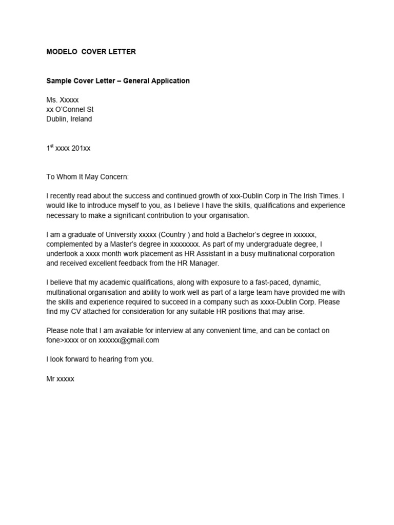 Cover Letter - Modelo - Ingles | PDF