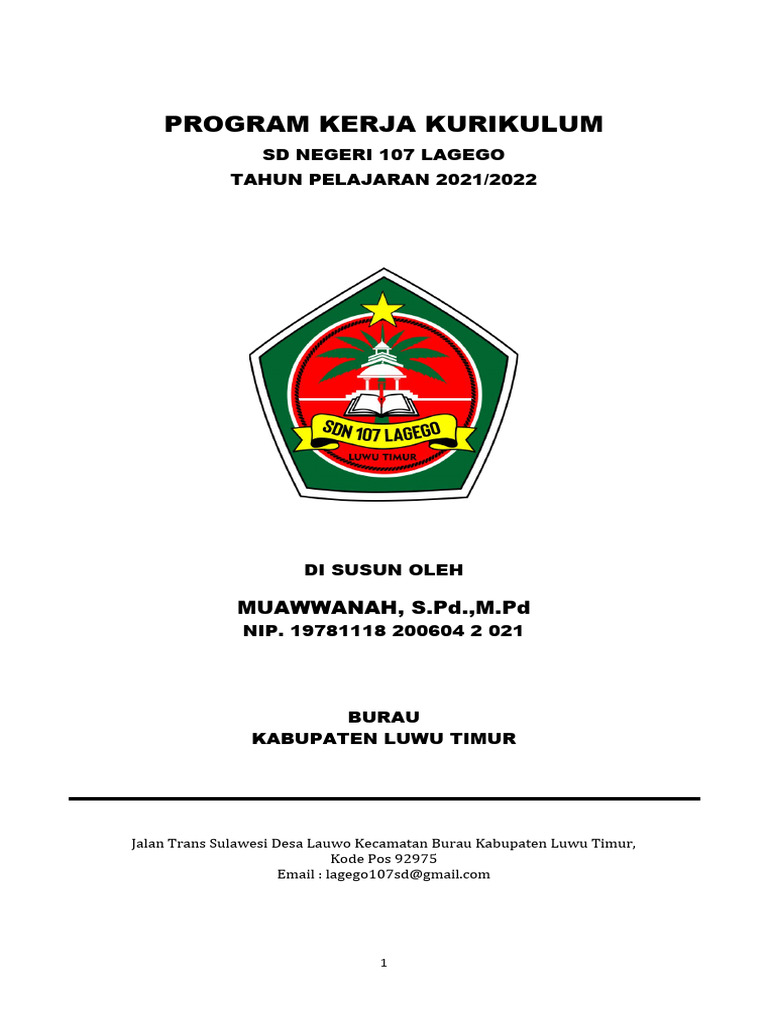 Program Kerja Kurikulum SD 2021/2022 | PDF