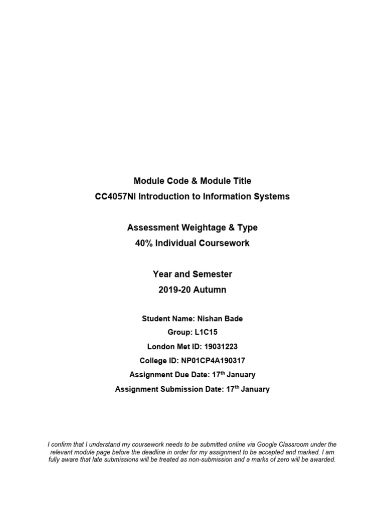 Module code module title cc4057ni introduction to information systems