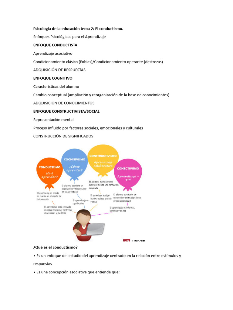 Conductismo En Psicología Educativa Pdf Aprendizaje Comportamiento