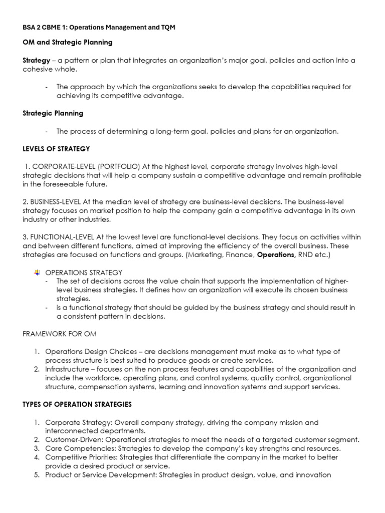 BSA OMTQM 02062024 Rev1 | PDF | Strategic Management | Strategic Planning