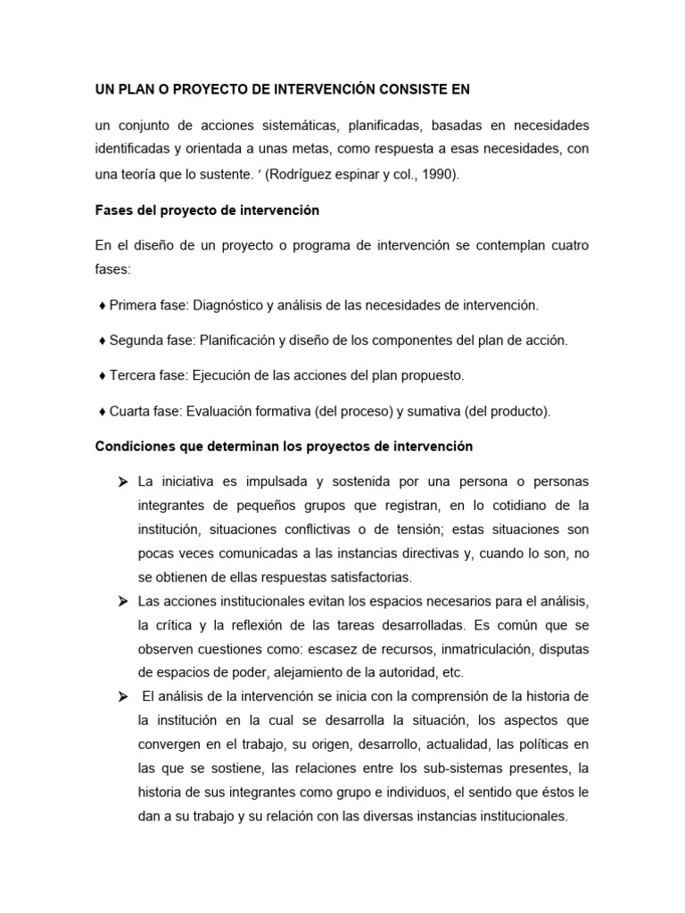 Proyecto de Intervencion | Descargar gratis PDF | Evaluación