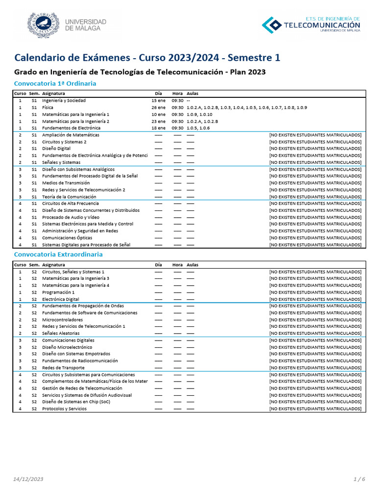 Examenes ETSIT S1 Ord1-Ext 2023-2024 Plan2023 v1 | PDF | Electrónica ...