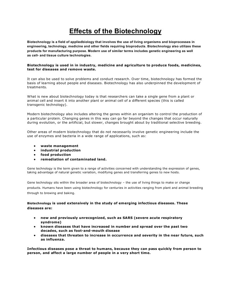 Effects of The Biotechnology | PDF